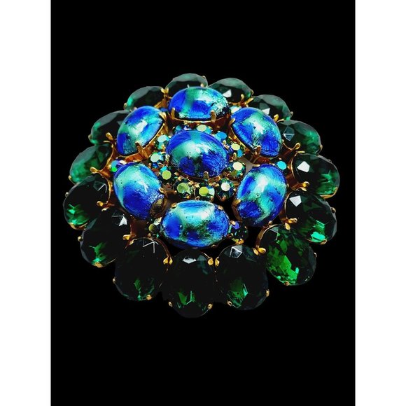 VTG Signed Daniel Swarovski Paris Rare Foil Glass Rhinestone Huge Runway Brooch - Picture 4 of 7